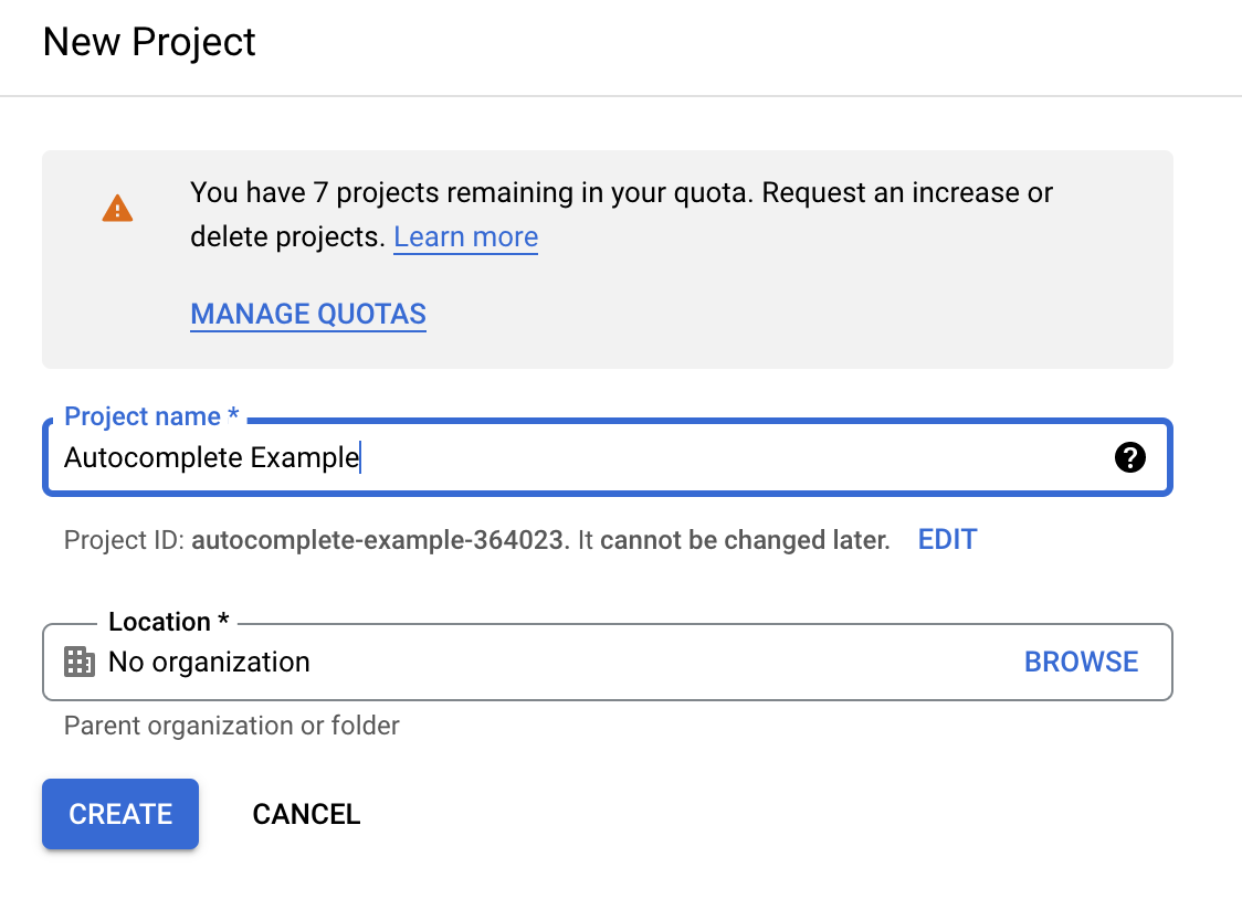 Create Project in Google API Console